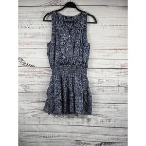 Reset Dress Women's Large Blue Floral Tiered Ruffle Sleeveless Smocked Waist